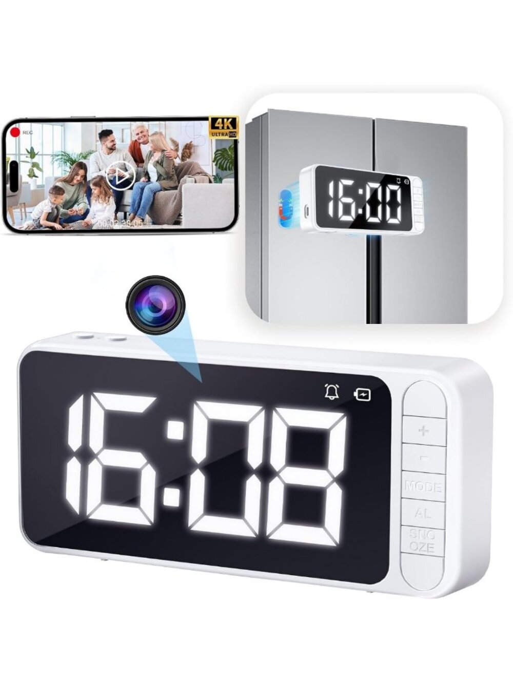 4K HD WiFi Hidden Camera Clock - Indoor Wireless Spy Security Cam, Motion